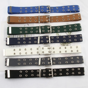 Hip Hop Canvas Belt Star Eyelets Double Row Double Pin Buckle Punk Chic Woven Waist Belt For Women Men Jeans Accessories