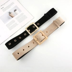 Women's Vintage Fashion Wide Waist Cinch Belt For Dresses Coats Woven Fabric Suede Texture Retro Corset Belt With Gold Square Buckle
