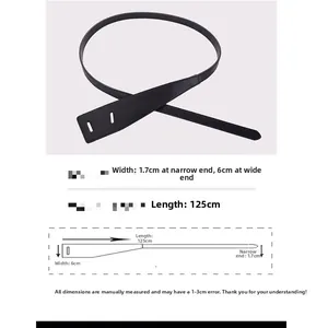 Detailed size chart for black corset belt showing width 1.7-6cm and length 125cm