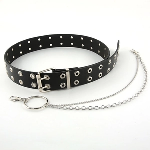 Cintura nera a doppi occhielli in ecopelle con catene metalliche in stile punk