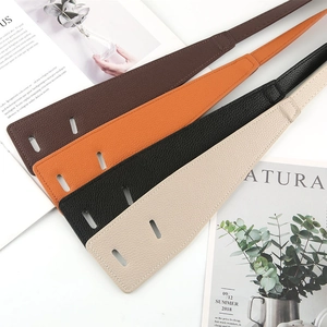 Elastic wide belt in four colors with lychee texture leather for stylish coats
