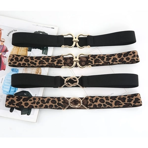 Women Elegant Elastic Corset Belt Gold Metal Interlocking Buckle Leopard Print Solid Waist Cincher For Dress Coat Fashion Accessories