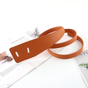 Litchi pattern light brown leather waist belt with dual openings on white background