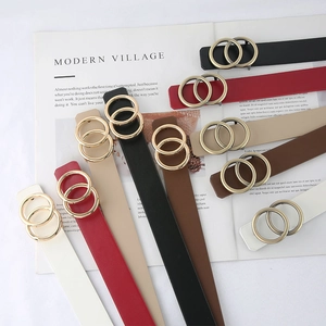 Ceinture pour Femmes en Similicuir Avec Boucle en Métal à Double Cercle Minimaliste Jeans Robe Ceinture Boucle à Anneau Bronze Or Accessoire Mode