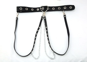 Detail of Harajuku punk body chain with heart buckle and silver metal eyelets