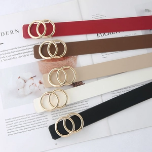 Lot de 5 ceintures fines en simili cuir pour femmes avec boucles dorées à double anneau
