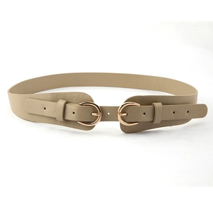 Ceinture beige tendance à double boucle dorée pour robes et manteaux élégants