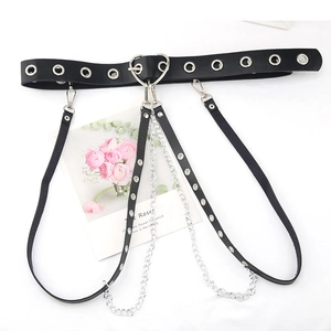 Harajuku punk heart buckle leg garter with metal chains and black leather straps