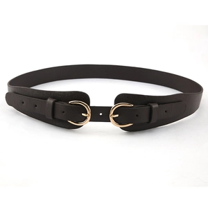 Ceinture femme en cuir marron foncé avec une boucle double dorée en forme de U