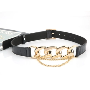 Ceinture Corset Femme en Similicuir Texture Crocodile Avec Boucle Carrée en Métal Et Chaîne Décorative Dorée