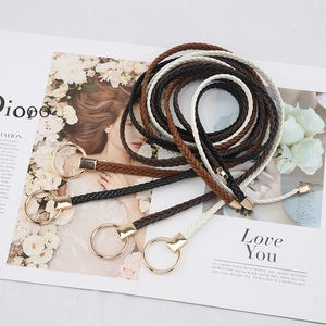 Ceinture Chaîne de Taille Tissée en Cuir PU pour Femmes Boucle Ronde Nœud Gland Ceinture Mince pour Robes Accessoires de Style Boho Décontracté