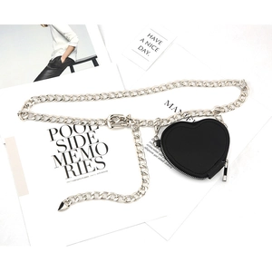 Cintura a Catena in Metallo Punk con Mini Borsa a Cuore per Donna Cintura a Catena in Vita Regolabile Argento con Borsellino