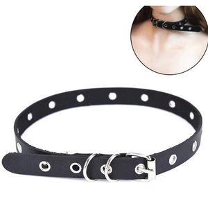 Collier Choker en Cuir PU Punk Gothique pour Femmes Sexy Collier à Oeillets Partout Avec Boucle en Métal Réglable