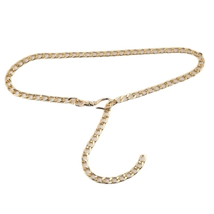 Golden flat Cuban link chain belt for jeans and dresses with adjustable S-hook clasp