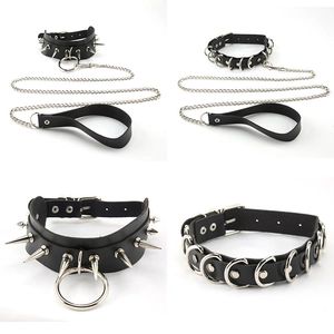 Punk PU Leather Choker Necklace With Detachable Metal Chain Leash Gothic Black O-Ring Collar For Women Party Jewelry Accessories