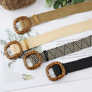 Bohemian woven waist belt set for women with retro leopard print buckle and diverse patterns