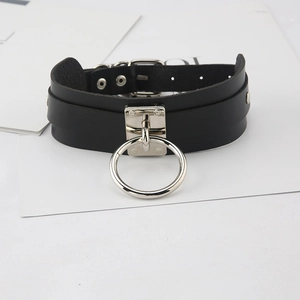 Punk PU Leather Choker Large Silver Ring Rivet Goth Adjustable Neckband Harajuku Gothic Accessories Women Cosplay