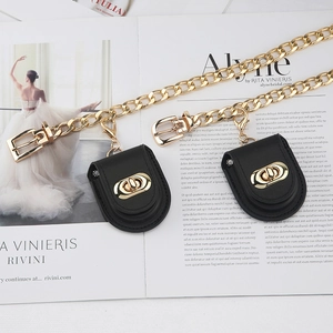 Hip Hop Damen Gold Aluminium Metallkette Gürtel Abnehmbare Schwarze Mini PU Leder Tasche Rund Quadrat Schnalle Zubehör