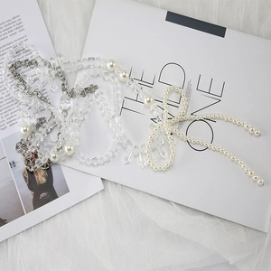 Elegant multi-layer crystal pearl body chain with a decorative bowknot for women