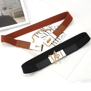 Damen Retro Elastischer Korsettgürtel Mit Goldener Kettenschnalle Mode Breiter Kunstleder Taillengürtel Für Kleider Hemd Accessoires
