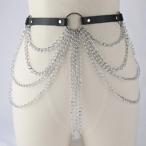 Ceinture Chaîne en Métal Multicouche Punk Cuir PU PVC Holographique Transparent Frange Chaîne de Corps pour Femme Bijoux de Fête