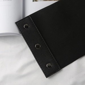 Ceinture corset punk noire élastique avec détails en cuir et boutons-pression en métal