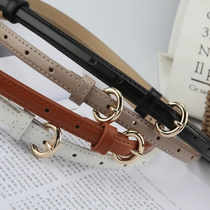 Women PU Leather Thin Belt Korean Minimalist Vintage Round Pin Buckle Waistband For Jeans Dresses Decorative Fashion Accessories
