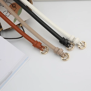 Minimalist slim leather belts for women in brown beige black and white with gold buckle