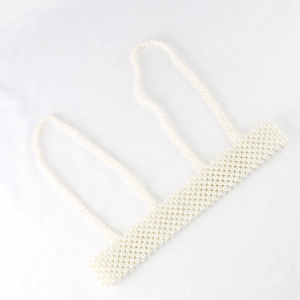 Elegant white pearl woven camisole body chain top with delicate beaded shoulder straps