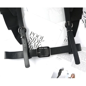 Punk style PU leather waist belt vest with dual shoulder straps and matte black buckles