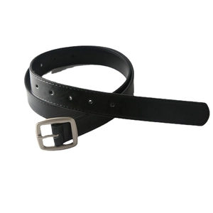 Minimalist black leather belt for men and women with silver square buckle and matte finish