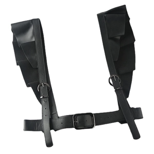 Punk style black PU leather harness belt with ruffles and adjustable metal buckles