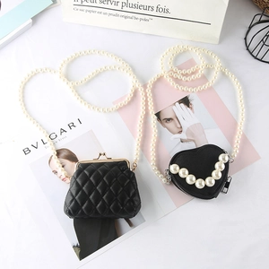 Elegant Women Mini Waist Chain Bag Quilted Heart Shape PU Leather With Artificial Pearl Chain Crossbody Accessory Jewelry