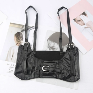 Punk Black PU Leather Suspender Corset Belt For Women Fashion Street Style Waist Seal With Adjustable Straps And Metal Buckles