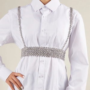 Elegant Rhinestone Artificial Pearl Beaded Body Chain Vest For Women Luxury Sparkling Waist Seal Belt Dress Shirt Outer Accessories