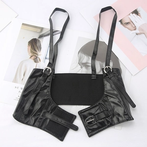 Women's black punk style waist corset with adjustable straps and metal buckles