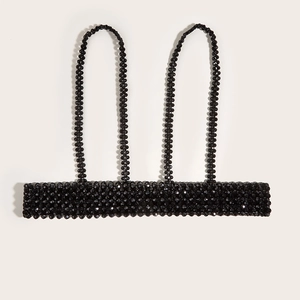 Handmade black beaded body chain harness belt with shoulder straps for stylish women dresses