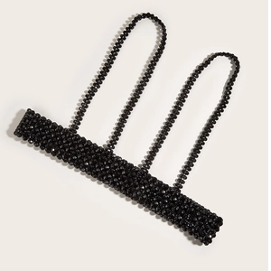 Elegant black beaded pearl waist belt and strap accessory for shirts and dresses