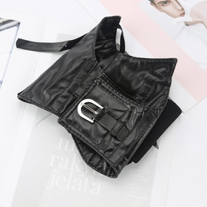 Fashionable black PU leather corset belt with silver metal buckles and punk style design