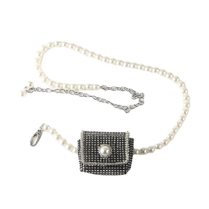 Mini sac noir élégant en strass avec bandoulière en perles pour accessoire