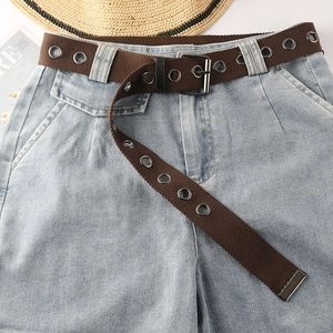 Unisex Casual Canvas Ösengürtel Mit Metall Dornschließe Verstellbarer Ausgehöhlter Gewebter Taillenriemen Kaffee Gürtel Für Jeans