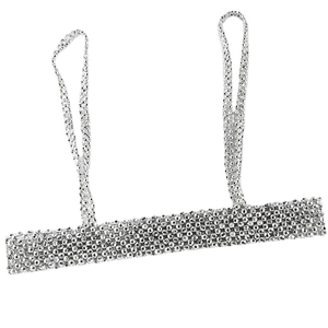 Sparkling silver rhinestone camisole top with metal chain straps on white background