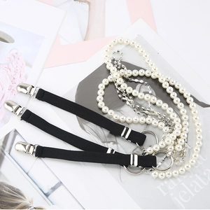 Eleganti clip per bretelle con catena di perle e strass ed elastici per abbigliamento donna