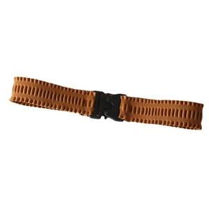 Elastic pleated caramel waist belt for women with a black tactical buckle closure