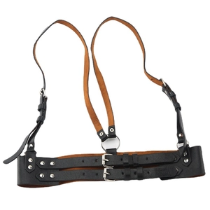Street style punk faux leather waist corset with adjustable double buckles and silver rings