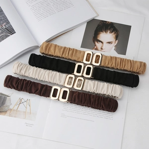Women Elastic Wide Waist Belt Korean Fashion Pleated Corset Belt With Interlocking Alloy Buckle For Dress Suit Accessory