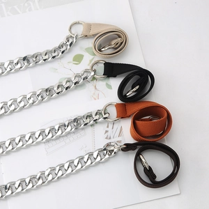 Interwoven nylon fabric and chunky silver metal chain strap replacements in four colors