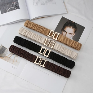 Elastic wide belt for women's dresses with gold double D-ring buckle in four colors
