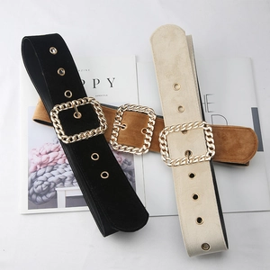 Ceinture Large en Laine pour Femmes Mode Boucle de Chaîne Dorée Serre-taille Rétro Ajustable pour Manteau Robe Tailleur Couleur Unie