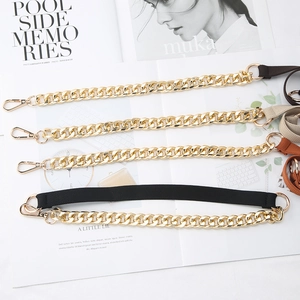 Fashionable thick gold metal chain strap with colorful leather stitching for handbags